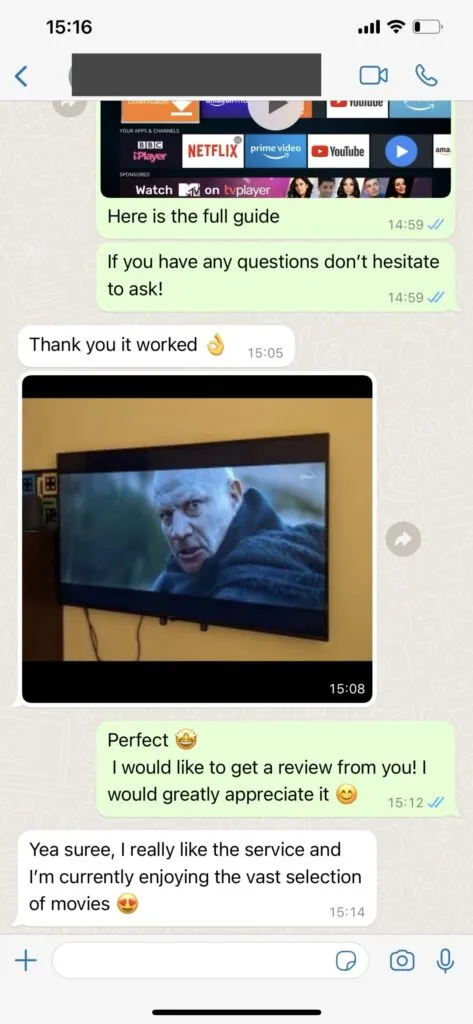 Flash IPTV WhatsApp Customer Support Chat Proof 1